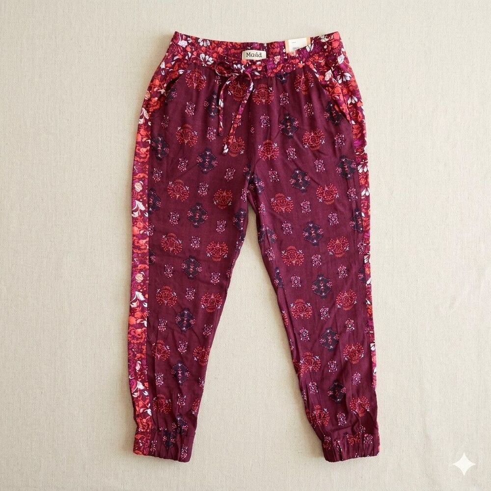 NWT Mudd Womens M Jogger Pants Boho Floral Medallion Print Pockets Elastic Waist